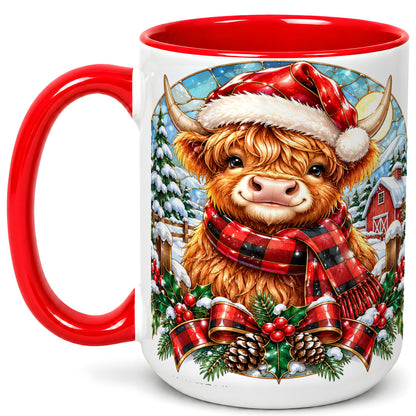 #pl[15oz|Red] Santa Highland Cow Coffee Mug, Christmas Cow Mug, Ceramic Cup