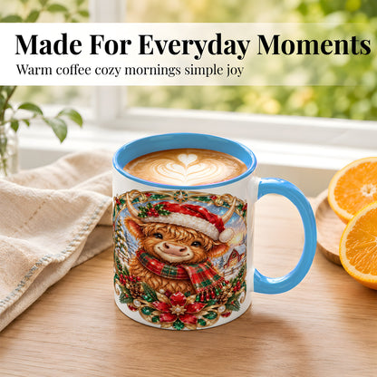 #pl[11oz|Blue] Jeweled Highland Cow Coffee Mug, Christmas Cow Mug, Ceramic Cup