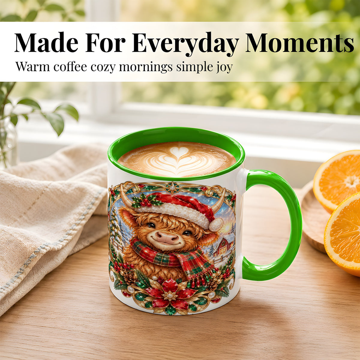 #pl[11oz|Green] Jeweled Highland Cow Coffee Mug, Christmas Cow Mug, Ceramic Cup