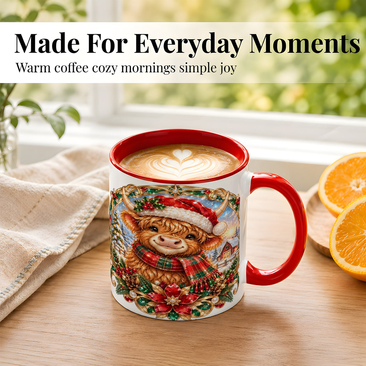 #pl[11oz|Red] Jeweled Highland Cow Coffee Mug, Christmas Cow Mug, Ceramic Cup