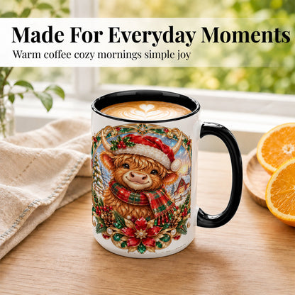 #pl[15oz|Black] Jeweled Highland Cow Coffee Mug, Christmas Cow Mug, Ceramic Cup