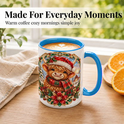 #pl[15oz|Blue] Jeweled Highland Cow Coffee Mug, Christmas Cow Mug, Ceramic Cup