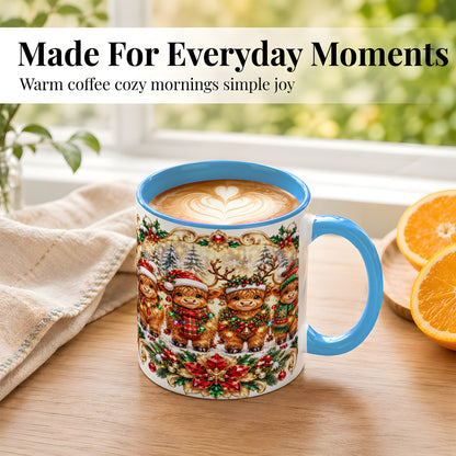 #pl[11oz|Blue] Four Highland Cows Coffee Mug, Christmas Cow Mug, Ceramic Cup