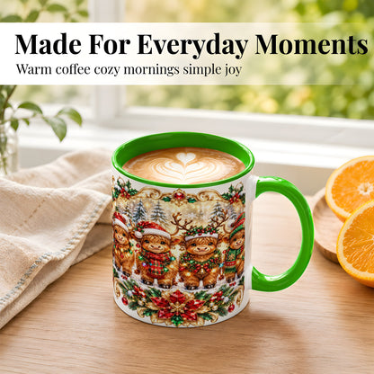 #pl[11oz|Green] Four Highland Cows Coffee Mug, Christmas Cow Mug, Ceramic Cup