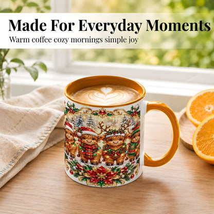 #pl[11oz|Orange] Four Highland Cows Coffee Mug, Christmas Cow Mug, Ceramic Cup