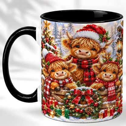 #pl[11oz|Black] Sparkling Highland Cow Christmas Coffee Mug, Winter Cow Mug, Ceramic Cup