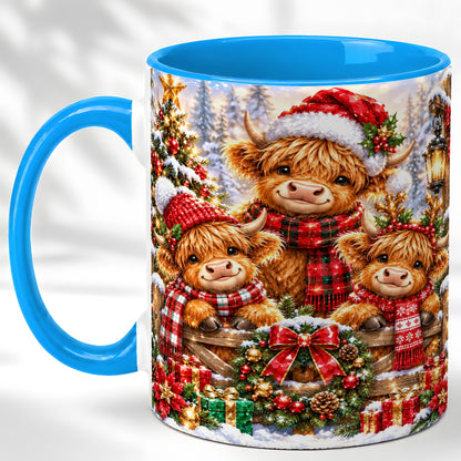 #pl[11oz|Blue] Sparkling Highland Cow Christmas Coffee Mug, Winter Cow Mug, Ceramic Cup