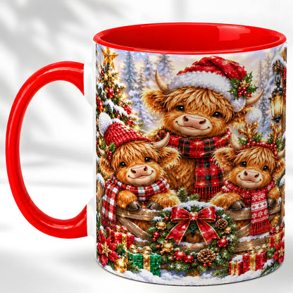 Sparkling Highland Cow Christmas Coffee Mug, Winter Cow Mug, Ceramic Cup