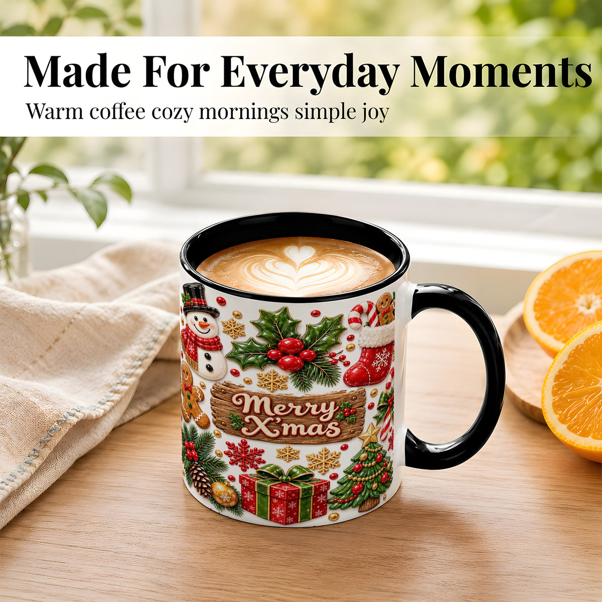 #pl[11oz|Black] Christmas Icons Coffee Mug, Snowman Gingerbread Mug, Ceramic Cup