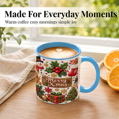 #pl[11oz|Blue] Christmas Icons Coffee Mug, Snowman Gingerbread Mug, Ceramic Cup