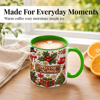 #pl[11oz|Green] Christmas Icons Coffee Mug, Snowman Gingerbread Mug, Ceramic Cup