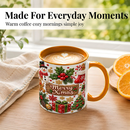 #pl[11oz|Orange] Christmas Icons Coffee Mug, Snowman Gingerbread Mug, Ceramic Cup