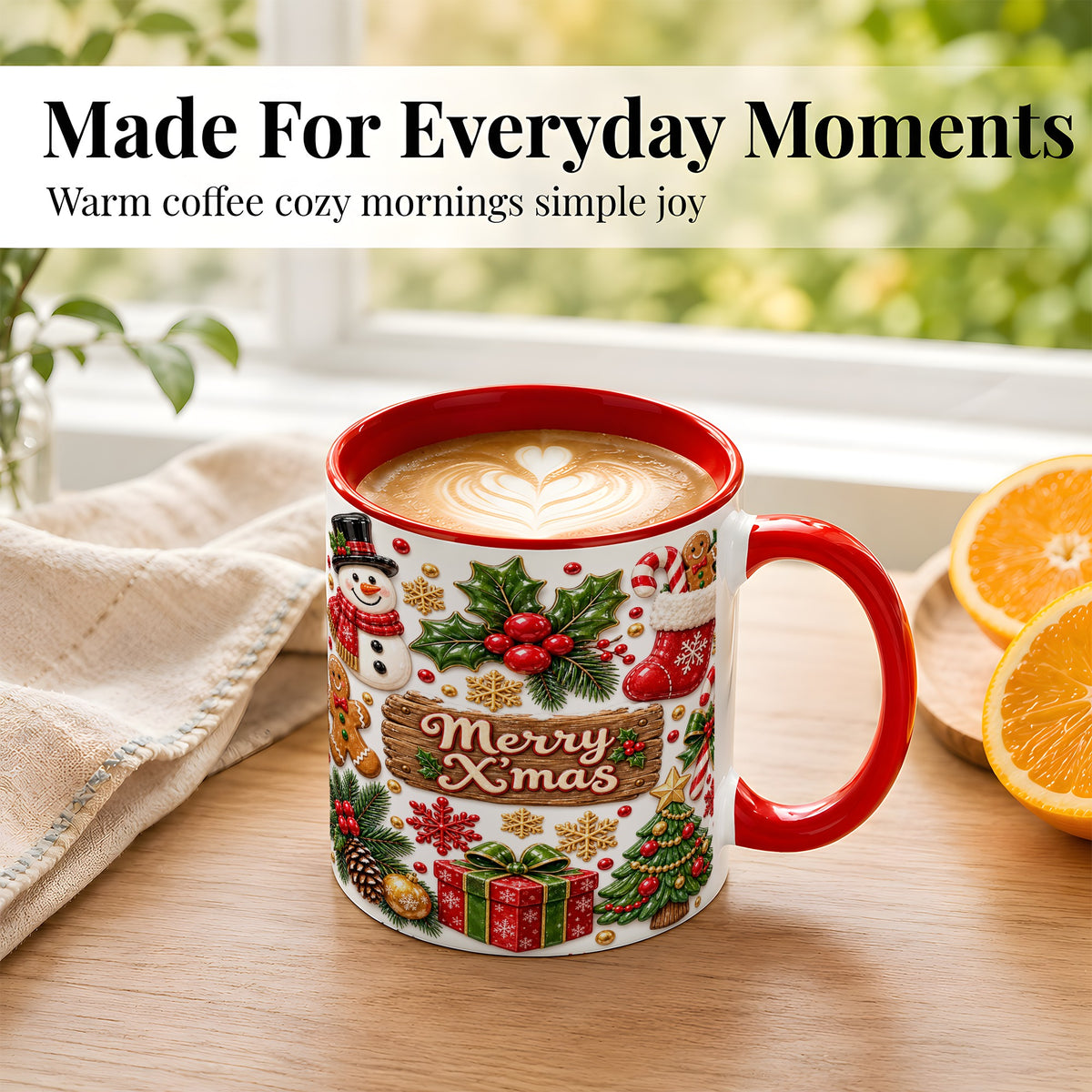 #pl[11oz|Red] Christmas Icons Coffee Mug, Snowman Gingerbread Mug, Ceramic Cup