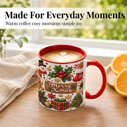 #pl[11oz|Red] Christmas Icons Coffee Mug, Snowman Gingerbread Mug, Ceramic Cup