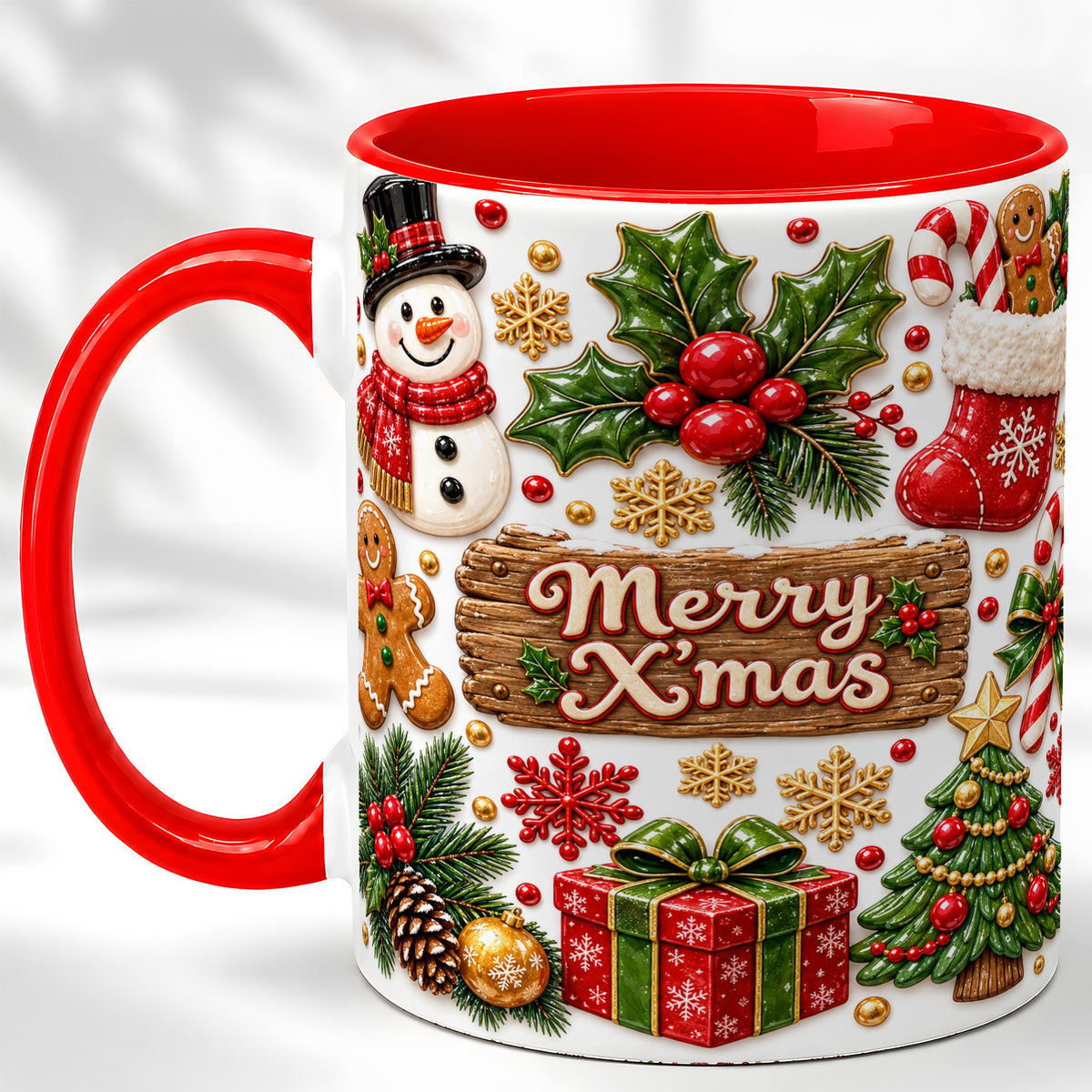 Christmas Icons Coffee Mug, Snowman Gingerbread Mug, Ceramic Cup