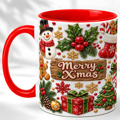 Christmas Icons Coffee Mug, Snowman Gingerbread Mug, Ceramic Cup
