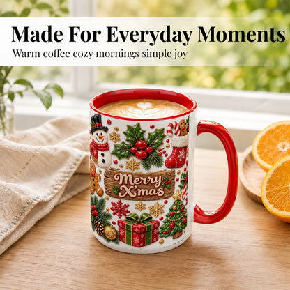 #pl[15oz|Red] Christmas Icons Coffee Mug, Snowman Gingerbread Mug, Ceramic Cup