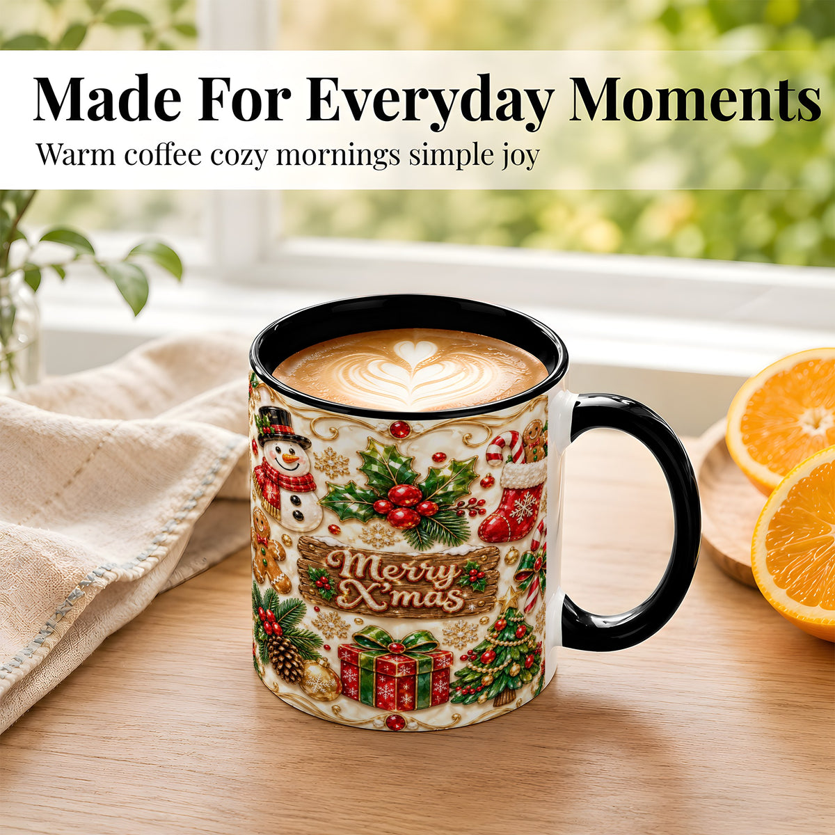 #pl[11oz|Black] Christmas Snowman Coffee Mug, Holiday Mug, Ceramic Cup