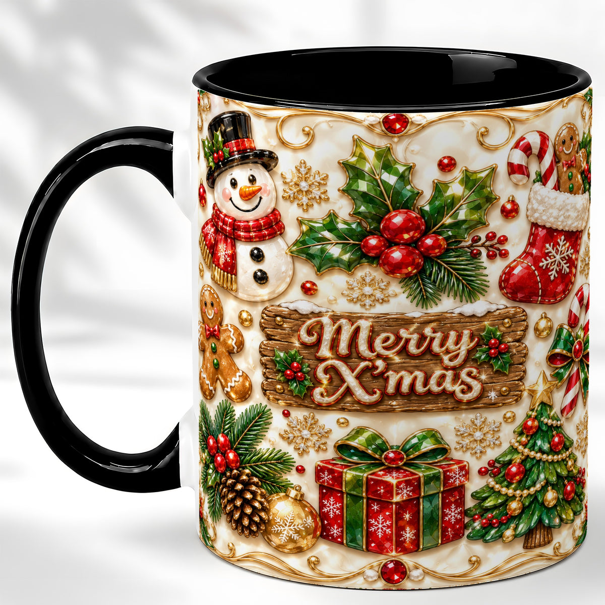 #pl[11oz|Black] Christmas Snowman Coffee Mug, Holiday Mug, Ceramic Cup