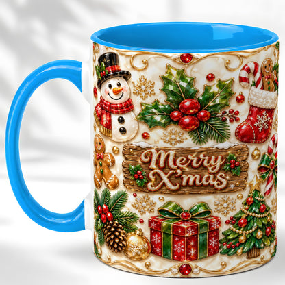 #pl[11oz|Blue] Christmas Snowman Coffee Mug, Holiday Mug, Ceramic Cup