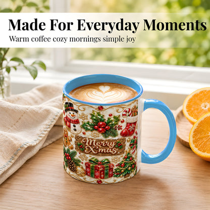 #pl[11oz|Blue] Christmas Snowman Coffee Mug, Holiday Mug, Ceramic Cup