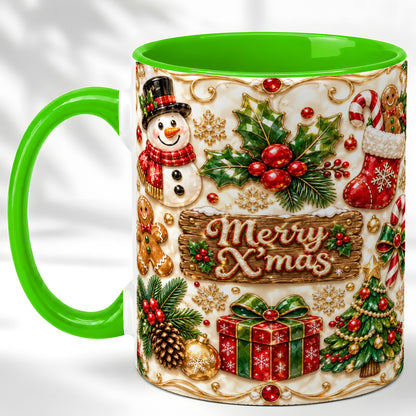 #pl[11oz|Green] Christmas Snowman Coffee Mug, Holiday Mug, Ceramic Cup