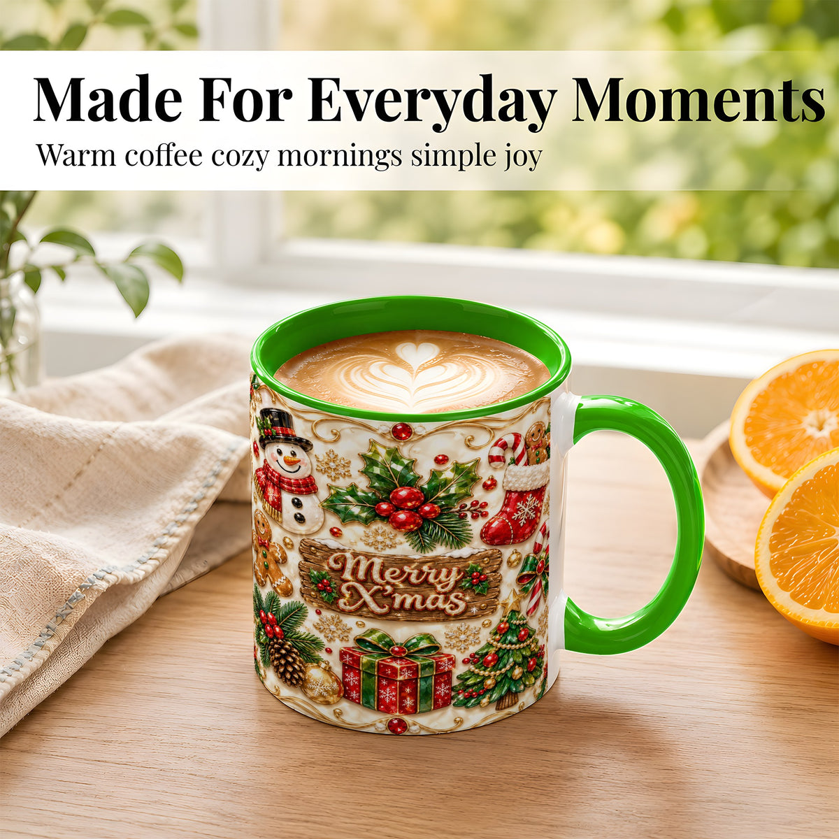#pl[11oz|Green] Christmas Snowman Coffee Mug, Holiday Mug, Ceramic Cup