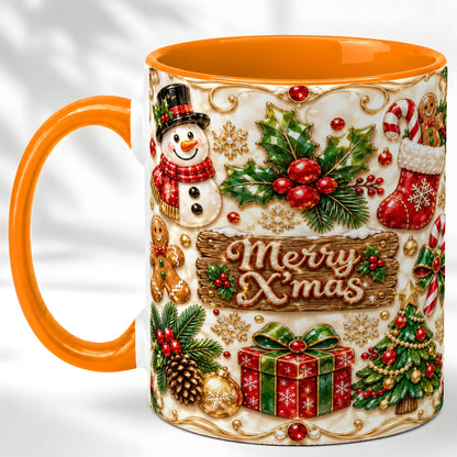 #pl[11oz|Orange] Christmas Snowman Coffee Mug, Holiday Mug, Ceramic Cup
