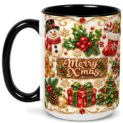 #pl[15oz|Black] Christmas Snowman Coffee Mug, Holiday Mug, Ceramic Cup