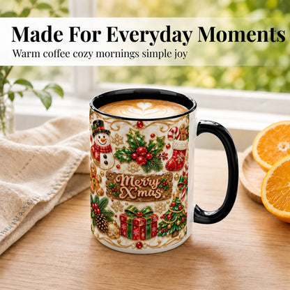 #pl[15oz|Black] Christmas Snowman Coffee Mug, Holiday Mug, Ceramic Cup