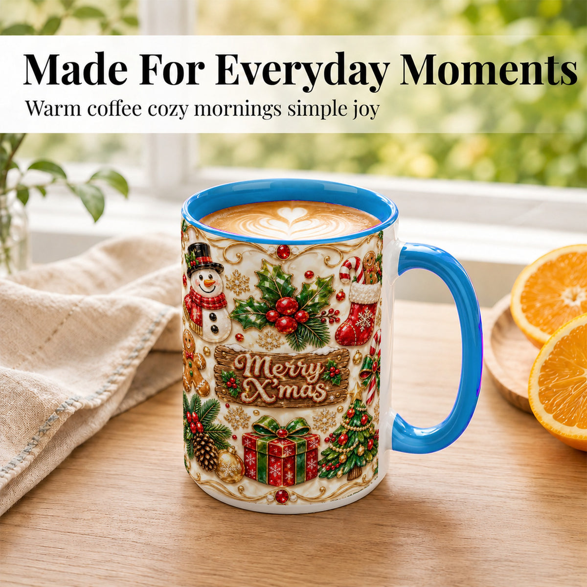 #pl[15oz|Blue] Christmas Snowman Coffee Mug, Holiday Mug, Ceramic Cup