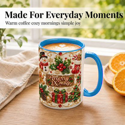 #pl[15oz|Blue] Christmas Snowman Coffee Mug, Holiday Mug, Ceramic Cup