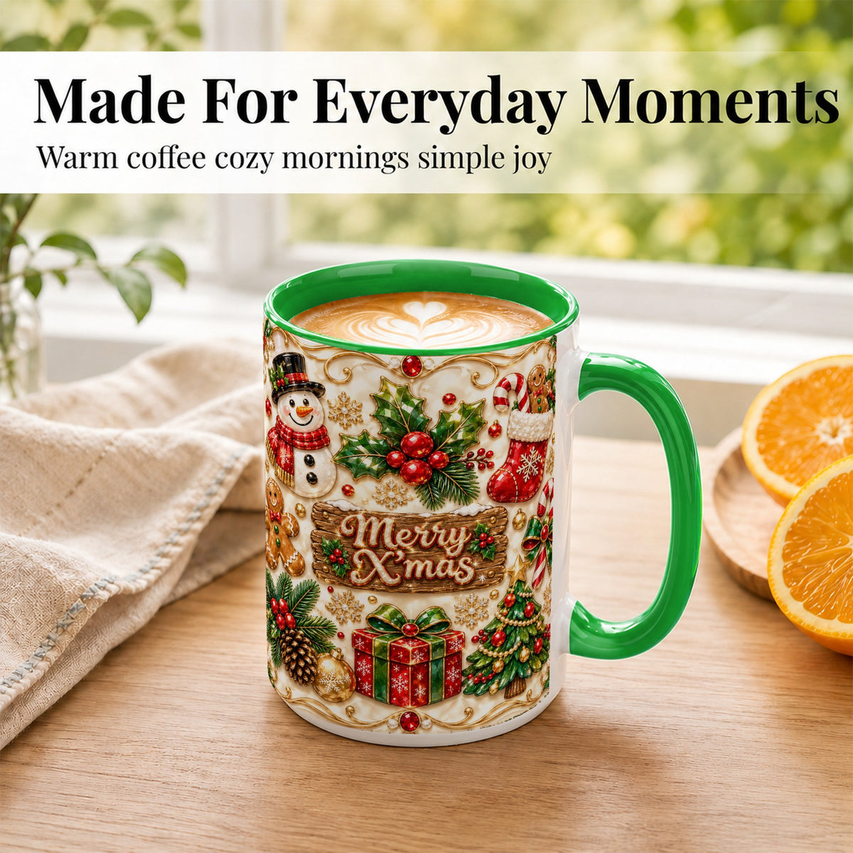 #pl[15oz|Green] Christmas Snowman Coffee Mug, Holiday Mug, Ceramic Cup