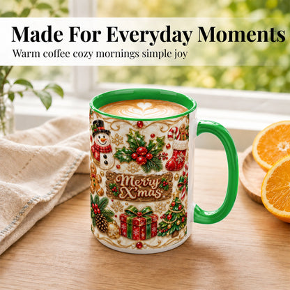 #pl[15oz|Green] Christmas Snowman Coffee Mug, Holiday Mug, Ceramic Cup