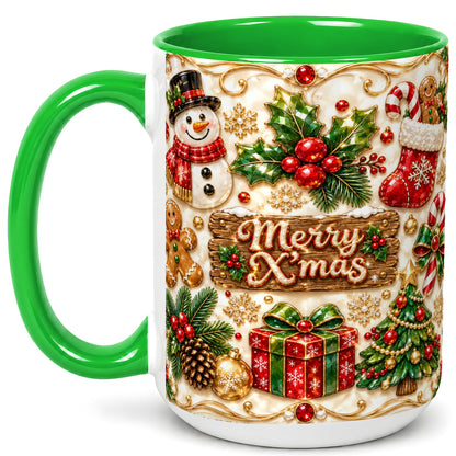 #pl[15oz|Green] Christmas Snowman Coffee Mug, Holiday Mug, Ceramic Cup