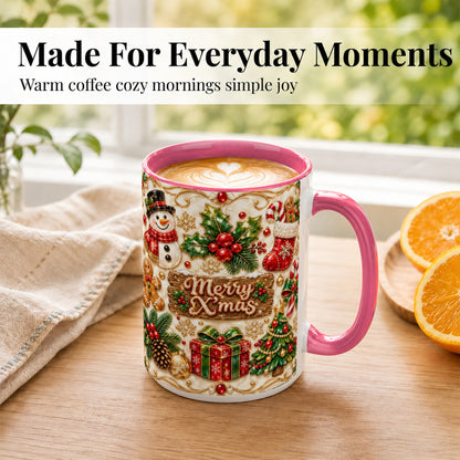 #pl[15oz|Pink] Christmas Snowman Coffee Mug, Holiday Mug, Ceramic Cup