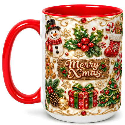 #pl[15oz|Red] Christmas Snowman Coffee Mug, Holiday Mug, Ceramic Cup