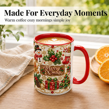 #pl[15oz|Red] Christmas Snowman Coffee Mug, Holiday Mug, Ceramic Cup