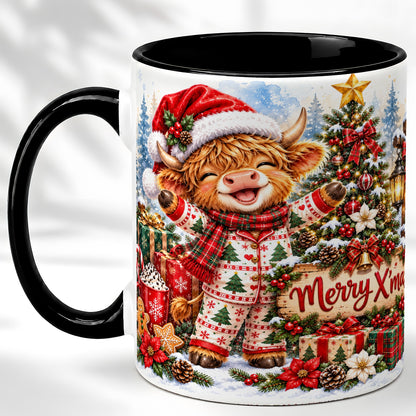 #pl[11oz|Black] Highland Cow Christmas Coffee Mug, Holiday Cow Mug, Ceramic Cup