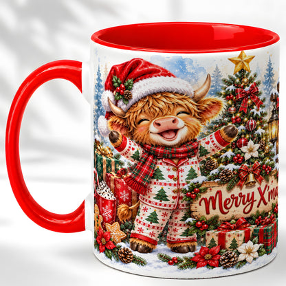 Highland Cow Christmas Coffee Mug, Holiday Cow Mug, Ceramic Cup