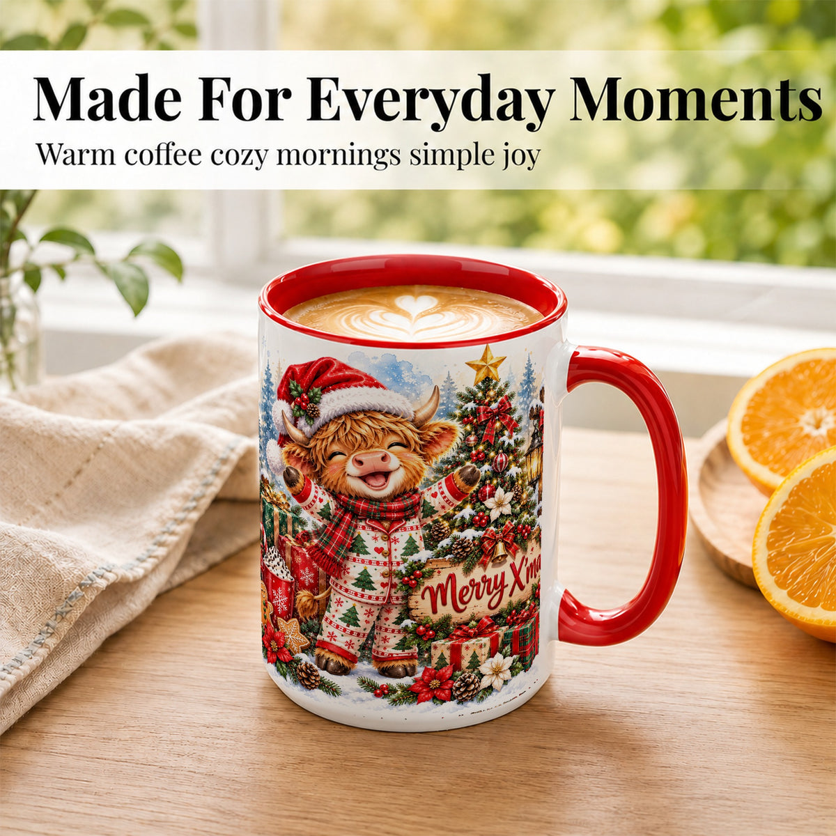 #pl[15oz|Red] Highland Cow Christmas Coffee Mug, Holiday Cow Mug, Ceramic Cup