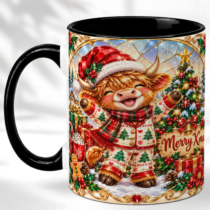 #pl[11oz|Black] Highland Cow Christmas Coffee Mug, Winter Cow Mug, Ceramic Cup