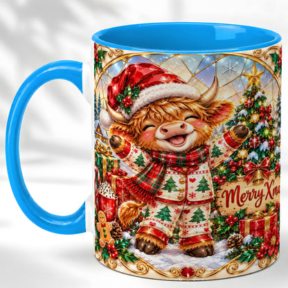 #pl[11oz|Blue] Highland Cow Christmas Coffee Mug, Winter Cow Mug, Ceramic Cup