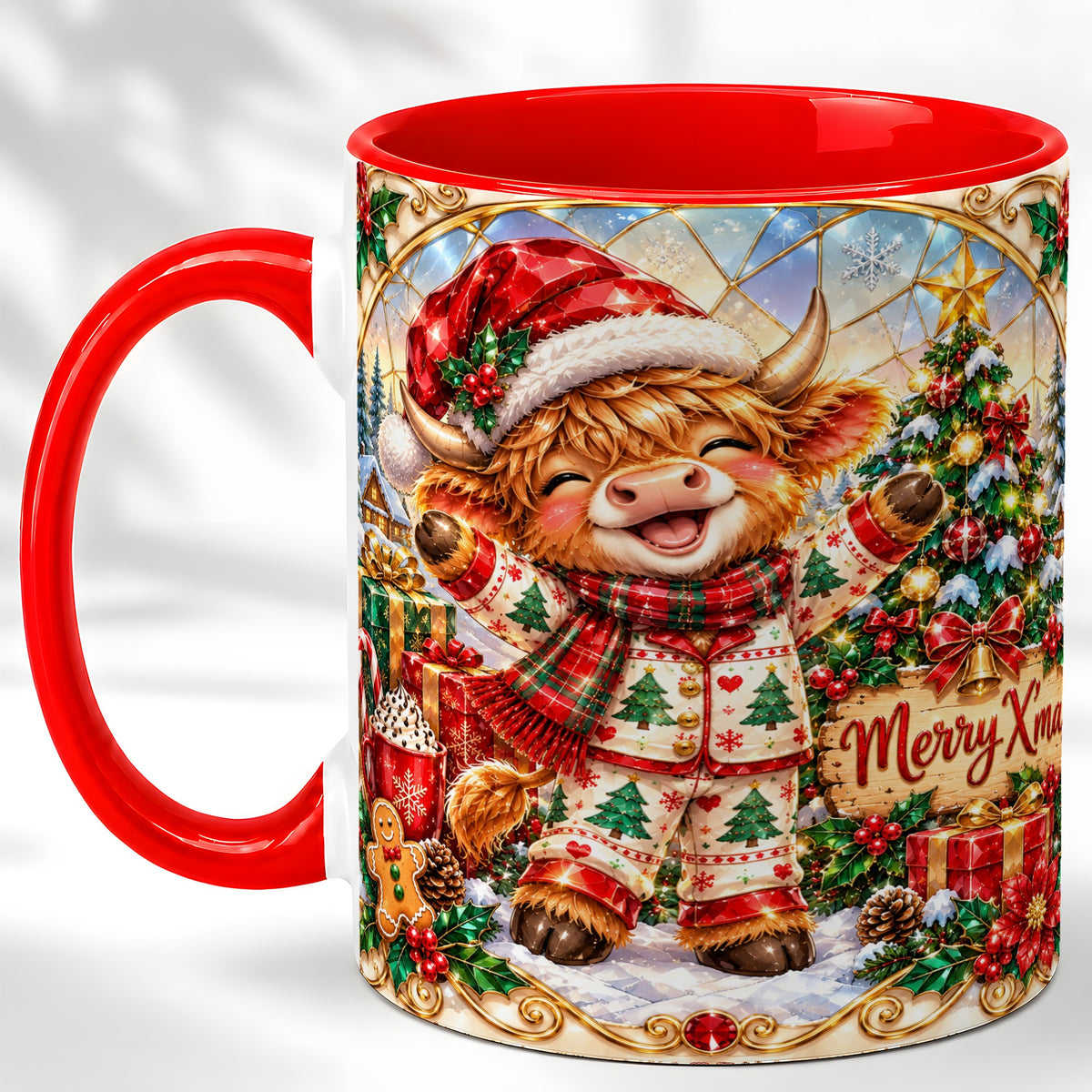 Highland Cow Christmas Coffee Mug, Winter Cow Mug, Ceramic Cup