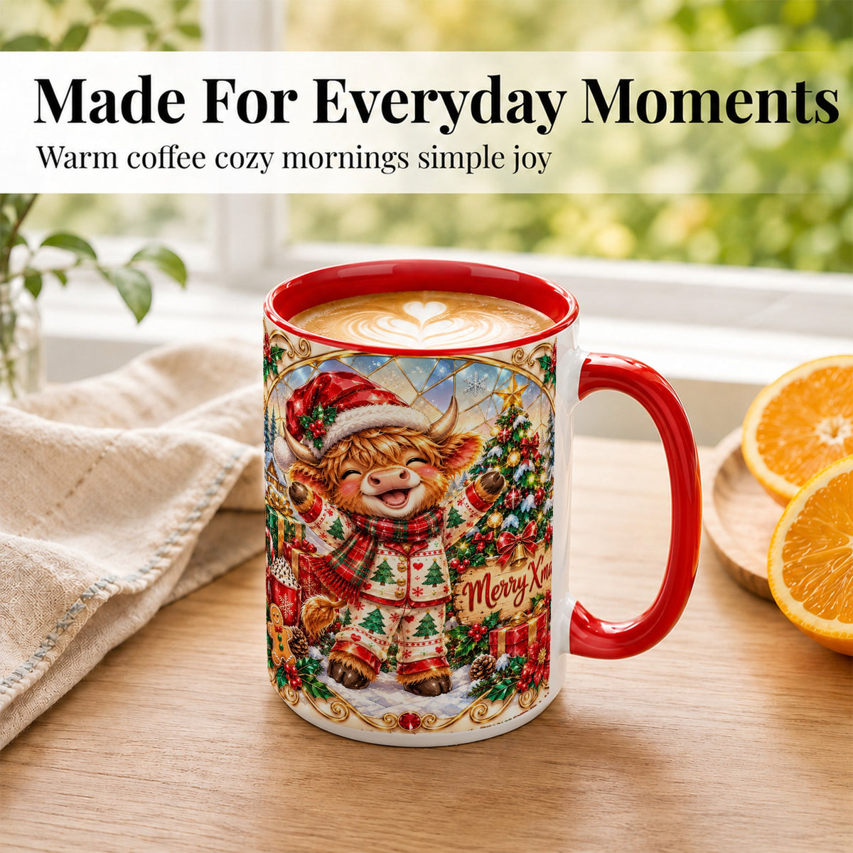 #pl[15oz|Red] Highland Cow Christmas Coffee Mug, Winter Cow Mug, Ceramic Cup