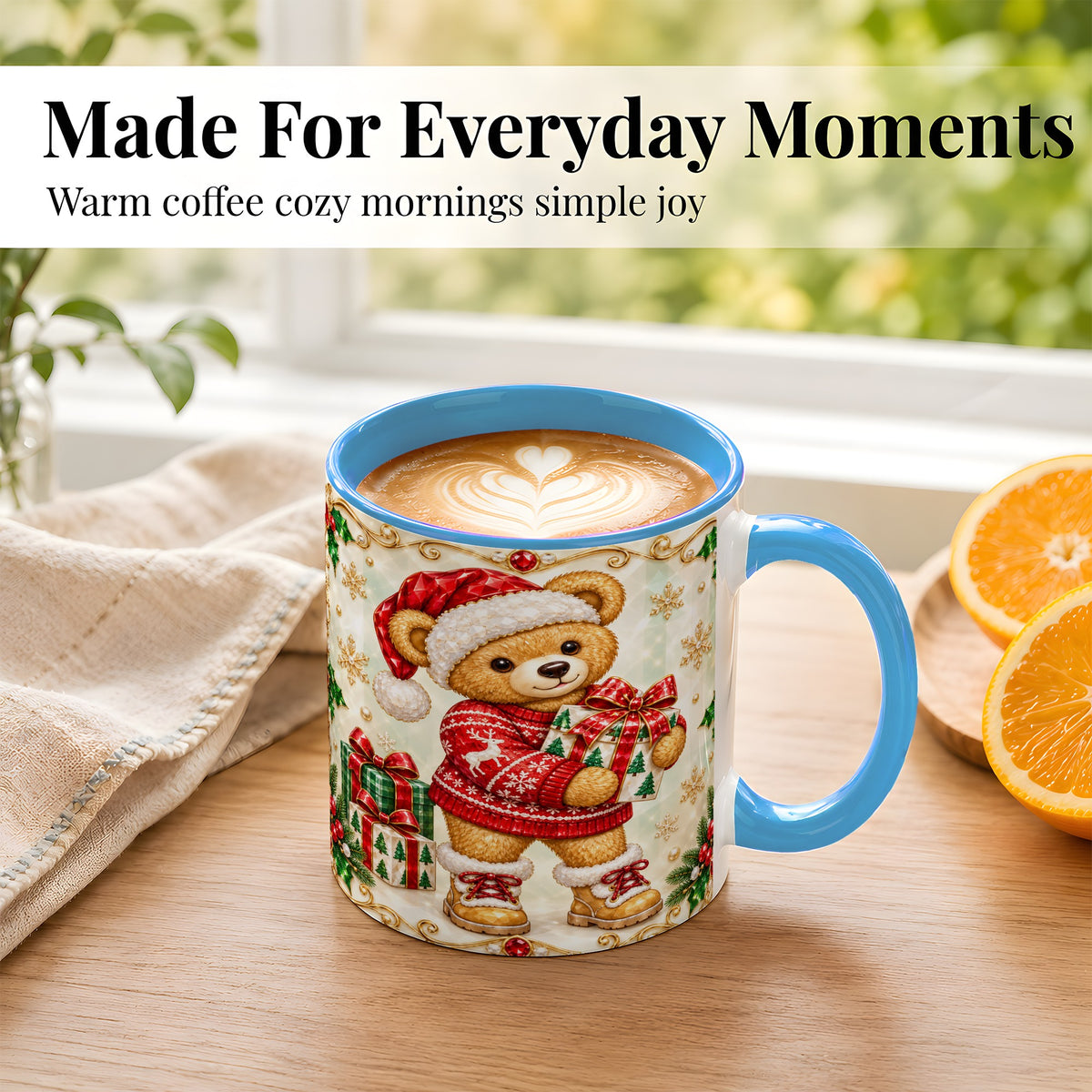 #pl[11oz|Blue] Christmas Teddy Bear Coffee Mug, Holiday Bear Mug, Ceramic Cup