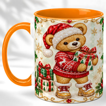 #pl[11oz|Orange] Christmas Teddy Bear Coffee Mug, Holiday Bear Mug, Ceramic Cup