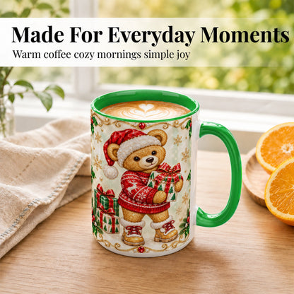 #pl[15oz|Green] Christmas Teddy Bear Coffee Mug, Holiday Bear Mug, Ceramic Cup