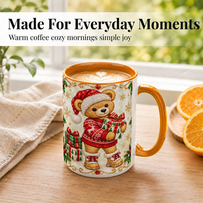 #pl[15oz|Orange] Christmas Teddy Bear Coffee Mug, Holiday Bear Mug, Ceramic Cup