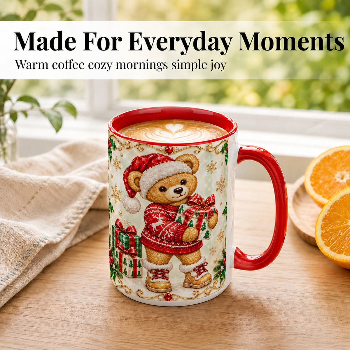 #pl[15oz|Red] Christmas Teddy Bear Coffee Mug, Holiday Bear Mug, Ceramic Cup